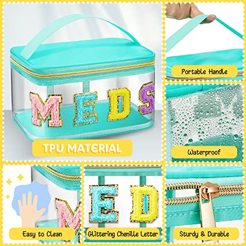 Geetery Chenille Letter Bag, Meds Cheer Travel Cases Cheerleader Gifts Cosmetic Bag Nylon Makeup Portable Preppy Patch with Zipper Toiletry Storage Case for Women(Green,Meds) - color: Green, style: Meds