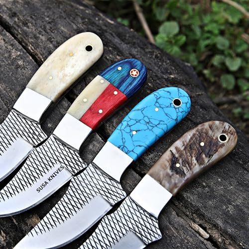 Custom Handmade 7'' fixed blade hoof rasp knife Cow boy knife Bull cutter Cowboy knives with Turquoise Handle pancake leather sheath (Turquoise BLUE) - color: Turquoise BLUE