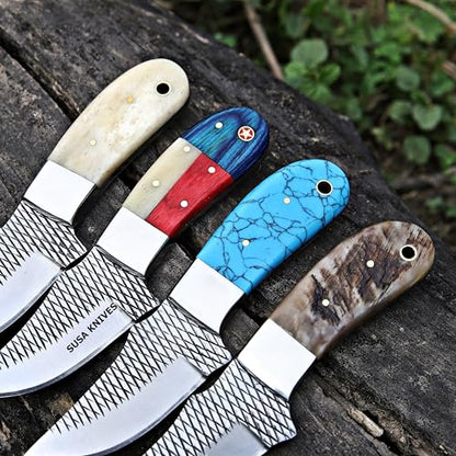 Custom Handmade 7'' fixed blade hoof rasp knife Cow boy knife Bull cutter Cowboy knives with Turquoise Handle pancake leather sheath (Turquoise BLUE) - color: Turquoise BLUE
