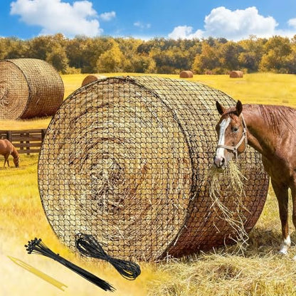 5x5 FT Round Bale Hay Net, 2-Inch Slow Feed for Horses and Goats