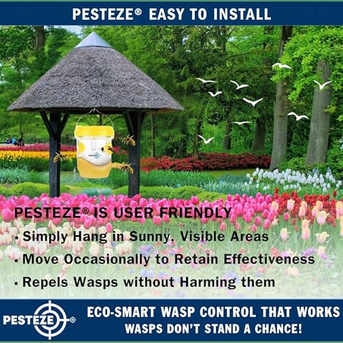 PESTEZE USA 2 Pack Reusable Solar Hanging Wasp Trap with LED Light [Yellow, 3.5×4.4 in] Attracts & Kills Wasps, Hornets, Yellow Jackets & Flying Insects Safely, Chemical-Free, Waterproof Outdoor Trap