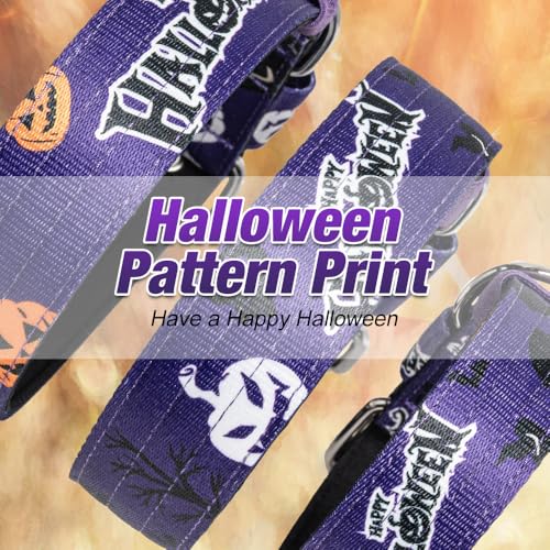 TSPRO Heavy Duty Thick Dog Collar with Metal Buckle for Small Dogs - color: Halloween Purple, size: S – Fits Neck 12.6"-15.8"
