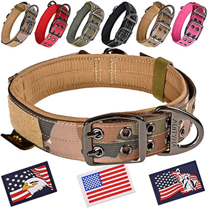 ADITYNA Heavy Duty Camo Dog Collar for Medium Dogs with Traffic Handle - color: Camo, size: Medium: Fit 15-19" Neck