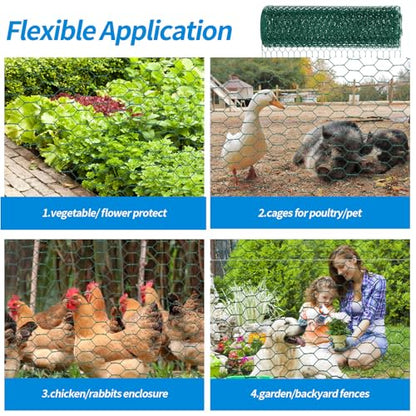 24'' x 150' Green Chicken Wire Fencing, 1 inch Chicken Wire and 19 Gauge Poultry Netting, Garden Mesh Fence Roll for Floral Arrangements/Crafts/Farm/Livestock/Pet Protection - size: Green /19 Gauge 24" x150'