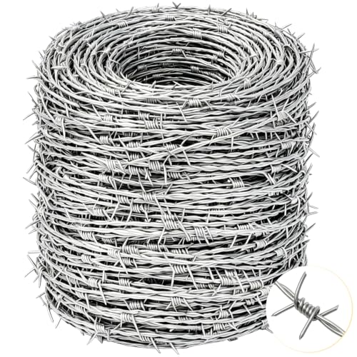 Real Barbed Wire 328FT(100M), 4 Point Galvanized Barb Wire 18 Gauge - size: 320FT-100M