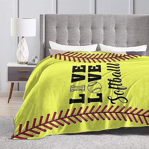 Softball Blanket Live Love Softball Gifts Fleece Comfy Plush Soft Flannel Throw Blanket Couch Sofa Birthday Gifts for Women Men Kids - 40''x50'' - color: Yellow-sb1, size: 50"x40