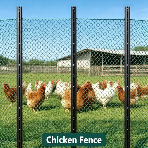 Metal Garden Fence Posts – Heavy Duty Spliced U-Post for Wire Fencing, 7 FT Black | 15 Pack No-Dig Fence Stakes, Double Rustproof Steel Fence Posts for Yard, Garden and Farm - size: 7FT-15PACK