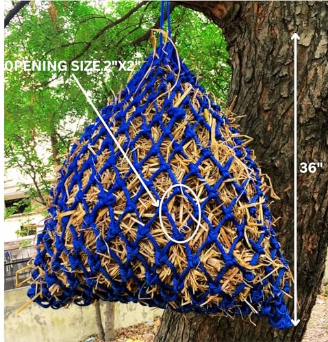 Majestic Ally 2”x2” Holes Highly Durable Very Sturdy 36" Hay Net with for Horses, Goat etc. - color: Royal Blue