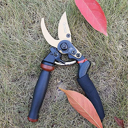gonicc 8.5" Professional Rotating Bypass Titanium Pruning Shears(GPPS-1014) - color: Golden Rotating Titanium Bypass Pruning Shears