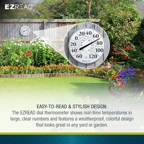 EZREAD Hanging Dial Thermometer 840-1210 Weather Thermometers for Indoor and Outdoor Use, Large 12.5 Inch Diameter, Easy to Read Numbers, Basic White - color: White