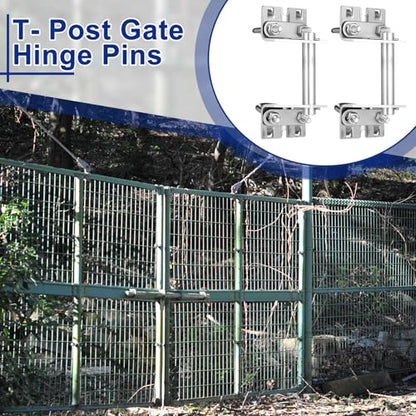 MorningRo 1 Set T Post Gate Hinge Pins Set Steel Farm Gate Hanger Hardware from a Metal T Post, for Ranch, Garden, Backyard, Install Easy