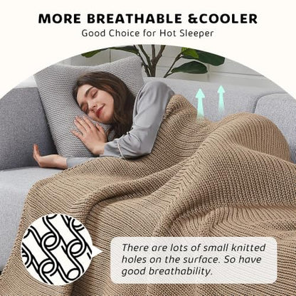 L'AGRATY Knitted Weighted Blanket 48"x72" 12lbs for Adults Cooling - color: Beige, size: 48" x 72" | 12 lbs
