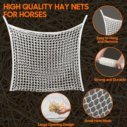 Slow Feed Hay Net, 2 PCS Large Capacity Hay Bags for Horses, Easy-to-Hang - color: White 2-pack