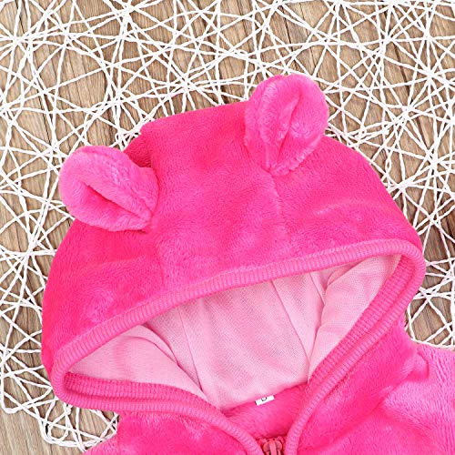 Noubeau Infant Baby Boys Girls Fleece Ears Hat with Lined Hooded Zipper Up Jacket Coat Tops Outwear Overcoat Warm Fall Winte - color: Pink, size: 0-6 Months