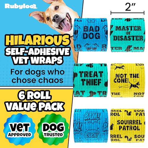 Funny Vet Wrap for Dogs, 2in Self-Adhesive Bandage Tape, 6 Pack Boys | Dog first aid kit supplies; Hot Spot & Wound Wrap; Breathable; Easy Tear; Individually Wrapped; Sticks to Itself, Not Fur - color: King of Chaos (6 Count)