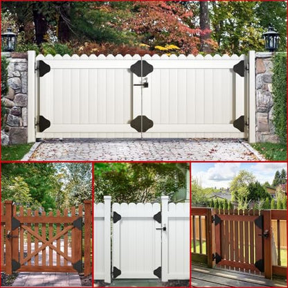 Mofeez Anti Sag Gate Kit Fence Gate Hardware - Heavy Duty 90 Degree Right Angle Hinges with Self-Locking Gate Latch & Corner Brace - for Wood Gates, Garden Fence (2 Set) - size: 2 Set