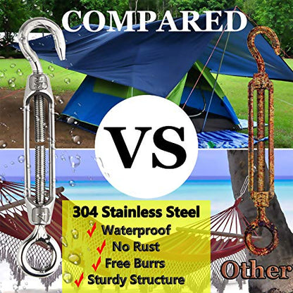 1/2" Turnbuckle Lsqurel 10PCS 304 Stainless Steel Turnbuckle Hook and Eye Heavy Duty M12 Tensioner Adjustable Shade Sail Hardware for Tightening up Metal Cable Wire - style: M12 - 10pcs