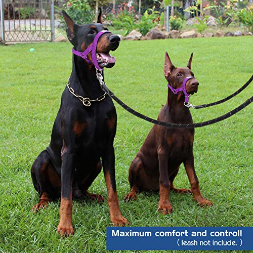 Pawaboo Dog Muzzle, Head Halter Collar for Dog Nylon Reflective Adjustable - color: Purple, size: Medium
