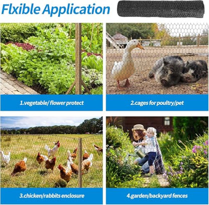 48'' x 50' Black Chicken Wire Fencing, 1 inch Chicken Wire and 19 Gauge Poultry Netting, Garden Mesh Fence Roll for Floral Arrangements/Crafts/Farm/Livestock/Pet Protection - size: 19 gauge 48'' x 50'