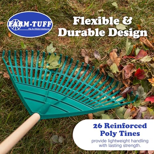 FARM-TUFF 24 Inch Leaf & Lawn Rake with 48 Inch Hardwood Handle - Extra-Wide, Durable Rake for Lawns, Gardens, and Yard Cleanup