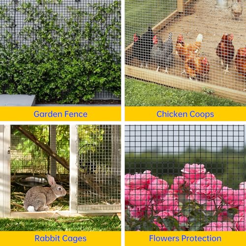 Hardware Cloth, 1/2 inch 48" x 50' Galvanized Chicken Wire Fence, 19 Gauge Vinyl Coated Wire Mesh Roll, Black Welded Wire Fencing Roll Gopher Wire Mesh Roll for Garden Fencing Rabbit Snake Wire - color: 48" x 50' Black
