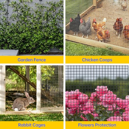 Hardware Cloth, 1/2 inch 48" x 100' Galvanized Chicken Wire Fence, 19 Gauge Vinyl Coated Wire Mesh Roll, Black Welded Wire Fencing Roll Gopher Wire Mesh Roll for Garden Fencing Rabbit Snake Wire - color: 48" x 100' Black