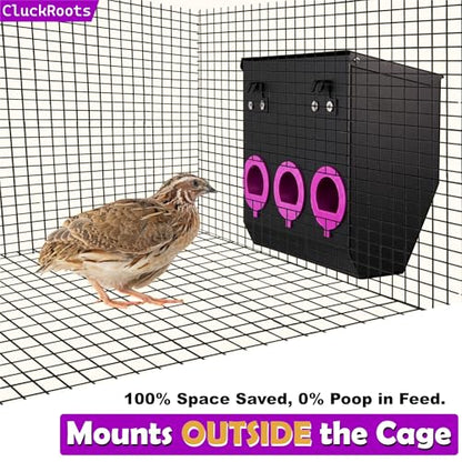 CluckRoots No Waste Quail Feeder, 3 x 1.5'' Ports for Adult Coturnix Quail - size: 8 Inch