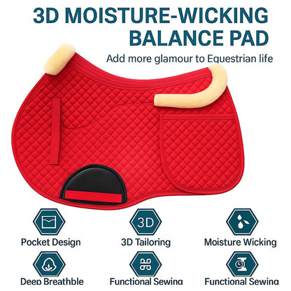 Universal English Saddle Pad with Adjustable Shims, Faux Shearling Trim, Plush Faux Wool, 3D Cooling & Non-Slip Tech. Ideal for Dressage, Jumping & Training. Machine Washable - color: Red