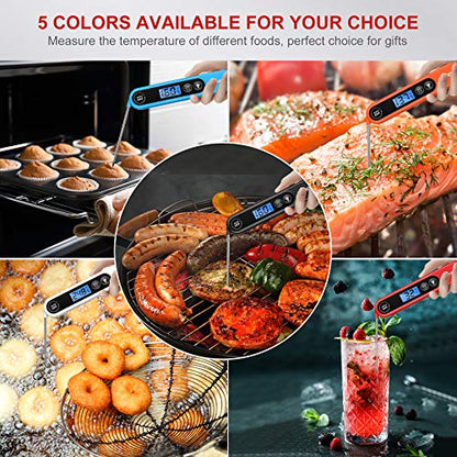 Meat Thermometer for Cooking, Instant Read Food Thermometer with Backlight Waterproof, Kitchen Digital Candy Thermometer for Grill BBQ Baking Water Milk Smoker Oil Deep Fry Liquids Turkey - color: Bright Red