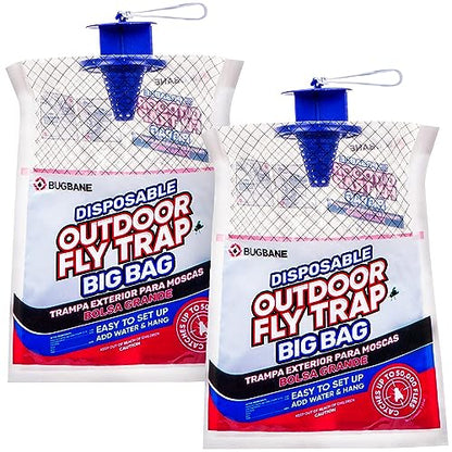 Fly Traps Outdoor Fly Trap for Patio. 2 Large Non-Toxic Pre-Baited Flies Bags Outdoor Disposable. Big Hanging Bug Catchers for All Filth Flies Killer for Outside Bug Control in Yard Horse Ranch. - style: 2pk