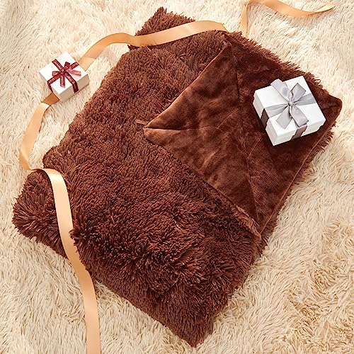 GONAAP Fuzzy Faux Fur Twin Blanket for Couch, Coffee, 60"x80" - color: Coffee, size: Twin(60"x80")