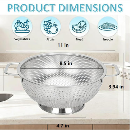 304 Stainless Steel Colander, Micro-Perforated 3-Quart Strainer with Base, Dishwasher Safe. Great for Pasta, Noodles, Vegetables & Fruits - size: 3QT