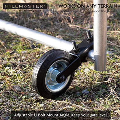 HILLMASTER 6 Inch Gate Wheel Gate Caster Kit with 1-5/8" Thru 2" Gate Frames, Heavy Duty Gate Helper Wheel Gate Support Wheel for Chain Link Fence Swing Gate, Black - size: 1 Pack