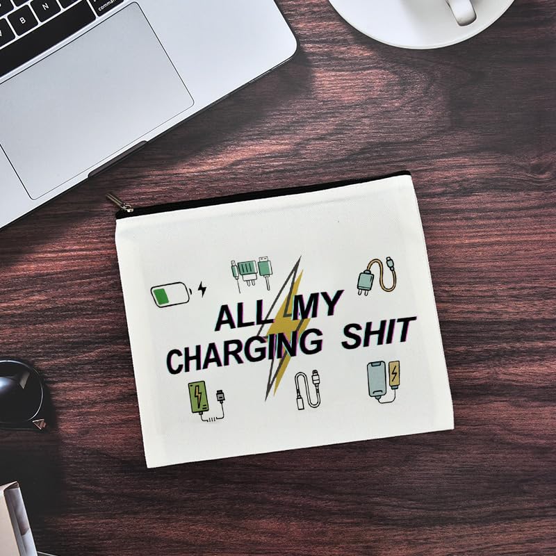 ShiQiao Spl Charging Cable Organiser Bag Funny Travel Makeup Bag Charger Organiser Cosmetic Bags With Zipper Toiletry Pouch for Best Friends Birthday Gifts for Daughter Son Travel Electronics Bags - style: All My Charging1