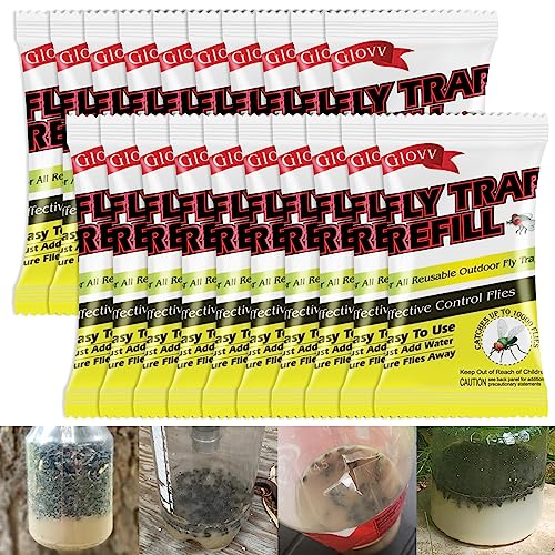 Fly Bait Attractant Trap Refill Packets 20x30g for Reusable Traps Outdoors | Ranch Flies Trap Magnet for Patio Yard | Bug Dissolvable Granules Control All Flies - size: 20 pack