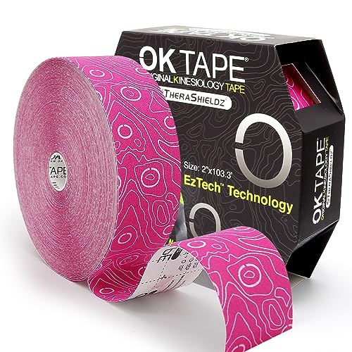 OK TAPE PRO Kinesiology Tape Bulk 103Feet, Water-Resistant Sports Tape | Elastic Physical Therapy Tape for Pain Relief, Muscle Support, Kinetic Tape, Latex Free, Uncut Roll, Pink - color: Pink