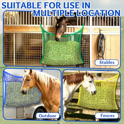 YedsIntu 3 Pcs Hay Bags for Horses, Slow Feed Hay Nets for Horses Goat Sheep, Large Capacity Hay Feeder for Stall, Trailer, Pasture - size: 3PCS-Green,Yellow,Blue