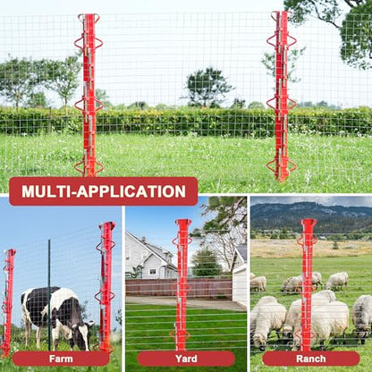 6ft Woven Wire Fence Stretcher Bar with 7 Wedges, Heavy-Duty Carbon Steel Fence Stretcher Tool Wire Puller, Red Anti-Corrosion Coating, 6.67ft Length, Ideal for Farms, Ranches & Outdoor Fencing - size: 6 Feet