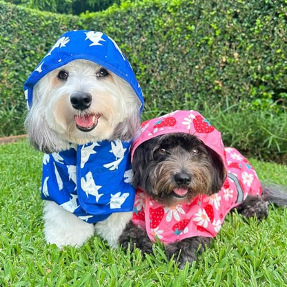 Fitwarm Strawberry Daisy Dog Raincoat with Hood, Waterproof Rain Jacket for Small Dogs Girl, Reflective Pet Poncho with Harness Opening, Packable, Adjustable, Pink, Large - color: Strawberry, size: Large
