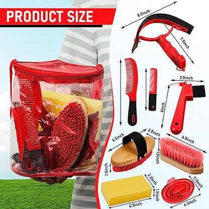 Cunhill 9 Pcs Horse Grooming Kit Tack Room Supplies, Cute, Red - color: Red, style: Cute