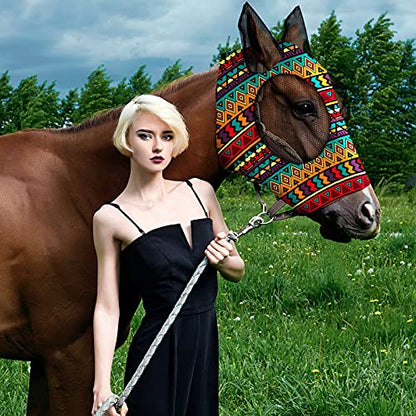 Frienda 3 Pieces Horse Fly Mask with Ears Adjustable UV Protection Breathability Horses Fly Masks Elasticity Smooth Comfortable Equine Face Covering(L) - size: L