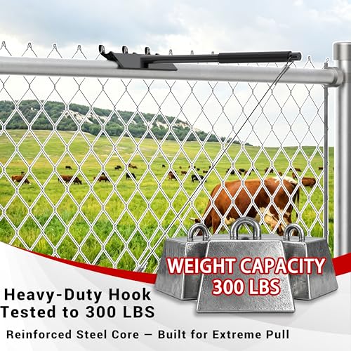 Chain Link Fence Top Rail Tensioner Tool, Heavy-Duty Steel Stretcher with 3 Hooks & 28" Cable Hook, 300 lbs Pull Capacity, Easy One-Person Installation, Black, 2PC - color: Black