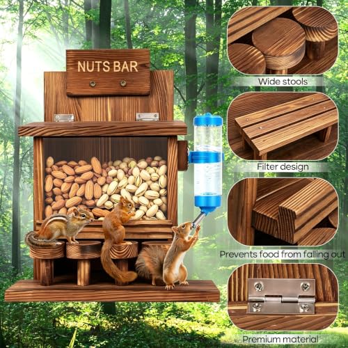 Squirrel Feeders for Outside Tree Wooden Squirrel Picnic Table Feeder for Corn Peanut Hanging Chipmunk House The Nut Bar with Squirrel Water Feeder