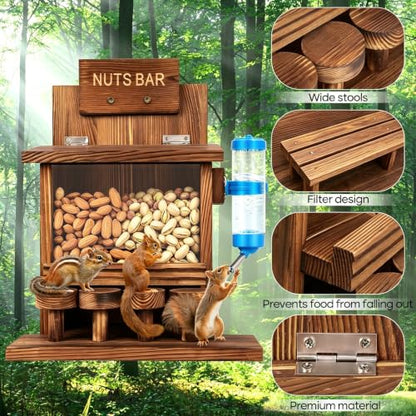 Squirrel Feeders for Outside Tree Wooden Squirrel Picnic Table Feeder for Corn Peanut Hanging Chipmunk House The Nut Bar with Squirrel Water Feeder