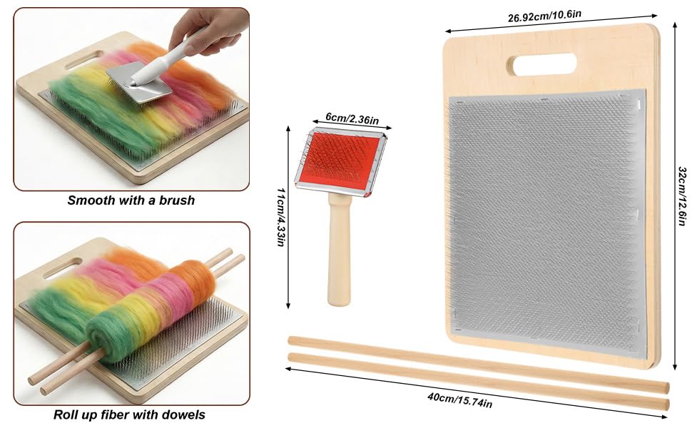 PercyEffie 4 Pcs Wool Blending Board Carding Brush Set Wools Hand Carders Includes 1 Wool Brush and 2 Wooden Craft Sticks for Rolags Blending and Finishing Fibers DIY Wools Carder Comb for Mixing