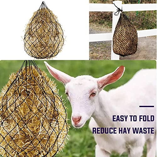 2 Pcs Hay Bags for Horses: 40 inch Long Slow Feed Hay Net for Horses - 2 * 2 inch Holes Mess with Nylon Rope Hanging (Black) - size: 2 Bags