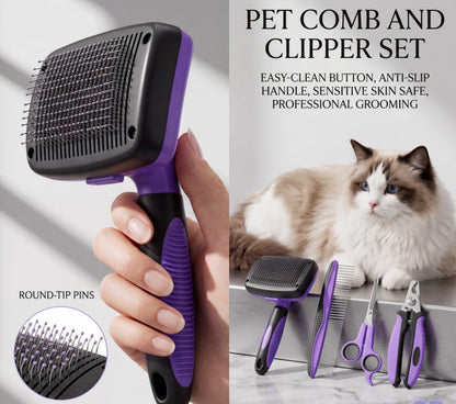 Cat Grooming Kit,Kitten Puppy Pet Dog Grooming Kit,Dog Slicker Brush,9PCS - color: Purple-9