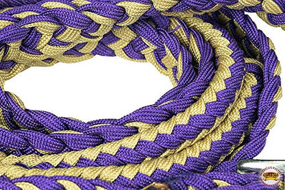 HILASON 1" X 8Ft Braided Poly Barrel Reins Horse Racing Flat Grip Knots - color: Blue Tan