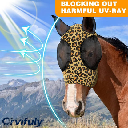 Horse Fly Mask, Stretch Fly Mask, Suitable for Horses with Ears, UV Protection, Pest Control, Comfortable Mesh, No Nose, Fits Medium-Sized Horses(2pcs Large) - size: Large