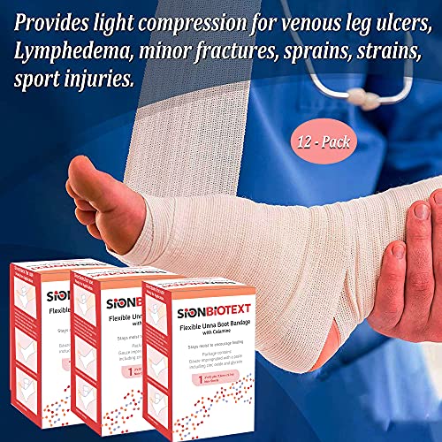 Unna Boot with Zinc and Calamine - Flexible Compression Bandage Moist Healing Environment Comfort Wrap Bandage Medical Dressing 3 Inches X 30 Foot Roll - size: Pack of 12, style: 3" Zinc and Calamine